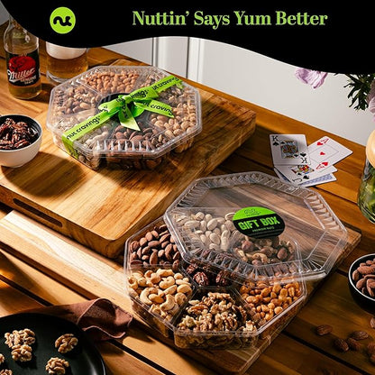 NUT CRAVINGS - Halloween Treats For Adults Mixed Nuts Gift Basket in Green Gold Box (7 Assortments, 1 LB) Holiday Xmas Christmas Food Arrangement, Healthy Snack Care Package, Food Assortments