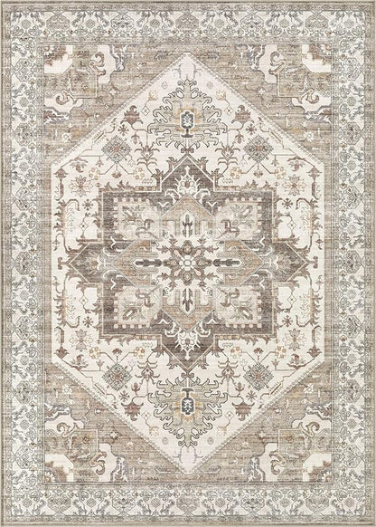 10x14 Area Rug for Living Room- Machine Washable Soft Oriental Vintage Large Indoor Floor Carpet for Bedroom Under Dining Table Home Office Decor - Beige Brown