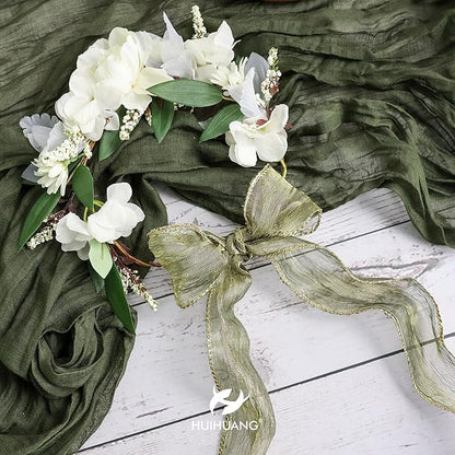 HUIHUANG Moss Green Wired Ribbon 2.5 inch Green Crinkled Silk with Gold Metallic Christmas Ribbon for Wreath Supplies Wedding Holiday Christmas Tree Decor Swags Gift Wrapping -10 Yards