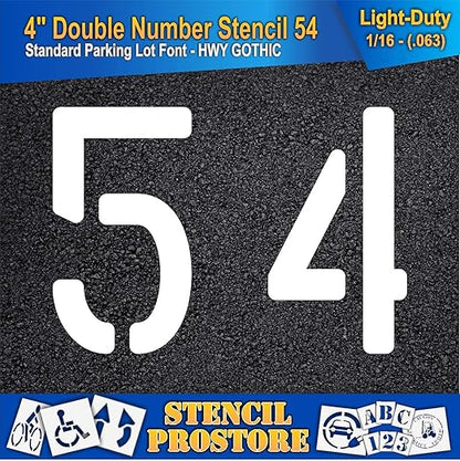 Pavement, Curb, and WheelStop Stencils - 4 inch Double Number Stencil - (54) - 4" x 5.5" x 1/16" (63 mil) - Light-Duty