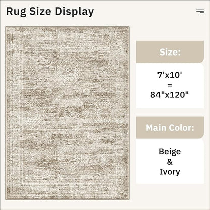 Soalmost 7x10 Area Rug for Living Room Washable Abstract Vintage Soft Thin Indoor Floor Non-Slip Carpet for Bedroom Dining Room Brown
