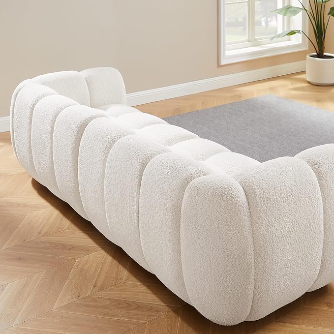 VANOMi 88" Oversized Boucle Sofa, Modern Upholstered Tufted Cloud Couch, Deep Seat Boucle Sofa,Cozy Modern 3 Seater Couch for Living Room, Bedroom, Apartment