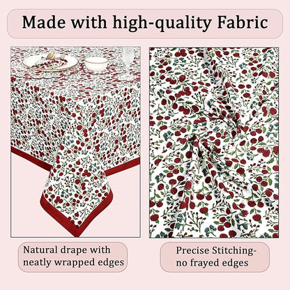 Ridhi Hand Block Print Garnet Red Rectangle Cotton Tablecloth 108" x 70" Reusable Table Cover Decorative Everyday Use for Dining, Farmhouse, Home Gift for Spring, Easter, Valentine