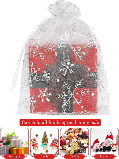 Jexila 100PCS Christmas Organza Bags 5''X7'' Mesh Drawstring Gift Bag for Christmas Party Favor Goodie Candy Treat Bags Jewelry Pouch