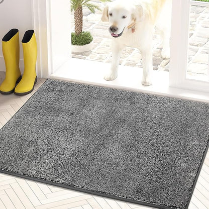 PURRUGS Dirt Trapping Door Mat 24" x 35.5", Non-Slip Machine Washable Entry Rug, Shoe Scraper, Dog Doormat, Super Absorbent Welcome Mat for Front & Back Door, Muddy Shoes & Paws, Light Grey-Dark Grey