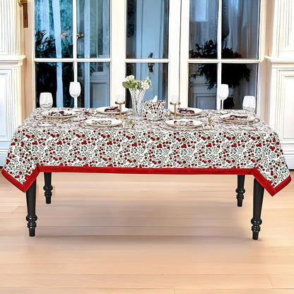 Ridhi Hand Block Print Garnet Red Rectangle Cotton Tablecloth 108" x 70" Reusable Table Cover Decorative Everyday Use for Dining, Farmhouse, Home Gift for Spring, Easter, Valentine