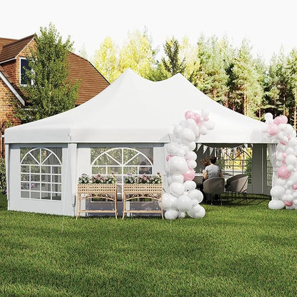 Outsunny 29 x 21 ft Party Tent, Outdoor Wedding Tent with Sidewalls, 2 Doors and 8 Windows for Party, White