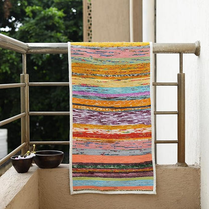 Trade Star Cotton Area Rug Runner Table Placemat Decorative Upcycled Fabric Reversible Handloomed Bedside Runner Perfectly Designer Premium Quality Dinning Table Runner (White)
