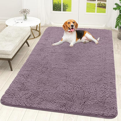 OLANLY Dog Door Mat for Muddy Paws 70x46, Absorbs Moisture and Dirt, Absorbent Non-Slip Washable Doormat, Quick Dry Chenille Mud Mat for Dogs, Entry Indoor Entryway Carpet for Inside Floor, Deep Plum