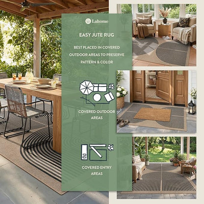 Lahome Modern Rainbow Easy Jute Rug, 3x5 Washable Rugs for Entryway Farmhouse Black Patio Carpet, Non Slip Indoor Door Mat Contemporary Outdoor Porch Carpet for Laundry Guestroom Room Decor