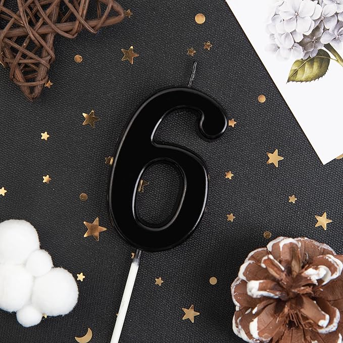 PHD CAKE 2.76 Inch Modern Black 6 Number Birthday Candles, Black Number Candles, Cake Number Candles, Party Celebration
