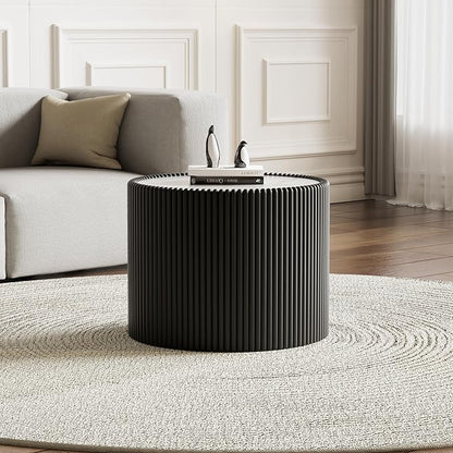 SSLine Round Drum Coffee Table Modern Sintered Stone Top Side End Table in