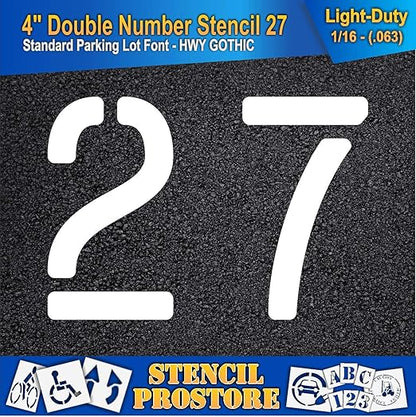 Pavement, Curb, and WheelStop Stencils - 4 inch Double Number Stencil - (27) - 4" x 5.5" x 1/16" (63 mil) - Light-Duty