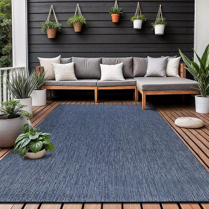 Washable Indoor Outdoor Rug 9x12 Weather Resistant Area Rugs Modern Solid for Porch Deck Balcony Backyard Patio Outside Carpet (9 X 12 Azure Blue)