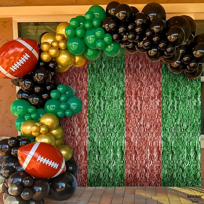 KatchOn, XtraLarge Wave Green and Brown Fringe Football Backdrop - 3.5x6.5 Feet, Pack of 2 | Football Party Decorations, Birthday Party Decorations, Safari Decorations, Jungle Party Decorations