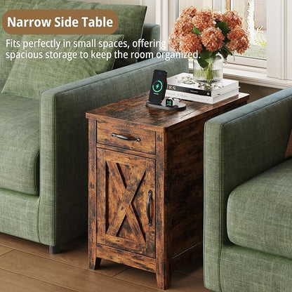 IRONCK End Table with Charging Station, Narrow Side Table