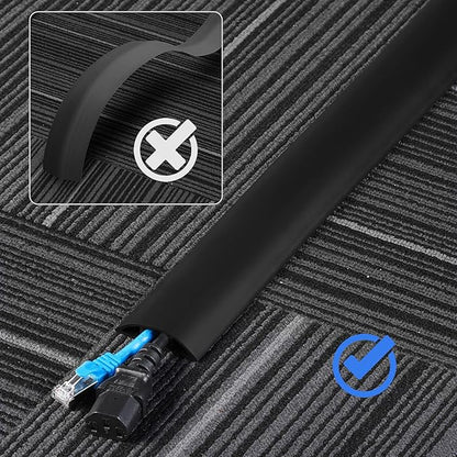 Floor Cord Cover 6ft, Cord Hider Floor Hide Extension Cords, Floor Cable Management Floor Cable Cover Wire Covers for Cords, Cable Protector Cord Cavity W0.6in x H0.32in Grey Wood