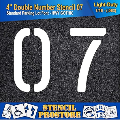 Pavement, Curb, and WheelStop Stencils - 4 inch Double Number Stencil - (07) - 4" x 5.5" x 1/16" (63 mil) - Light-Duty