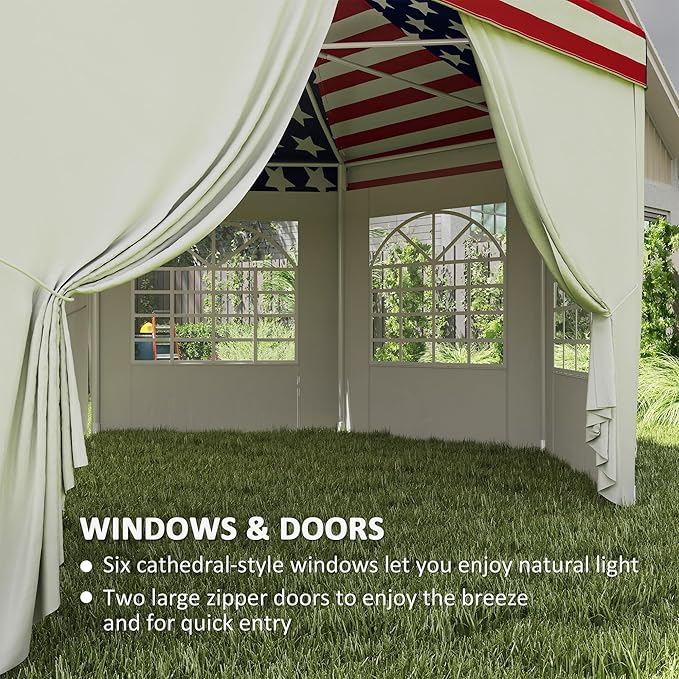 Outsunny 22.3 x 16.4 ft Party Tent, Heavy Duty Event Tent with Sidewalls, 2 Doors and 6 Windows, Outdoor Gazebo Shelter for Wedding, Party, American Flag