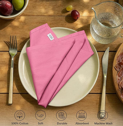Ruvanti Cloth Napkins Set of 12, 100% Cotton High GSM 18x18 Inches Soft, Washable, Highly Durable & Absorbent, Perfect for Parties, Christmas, Thanksgiving Dinners – Pink Bubblegum