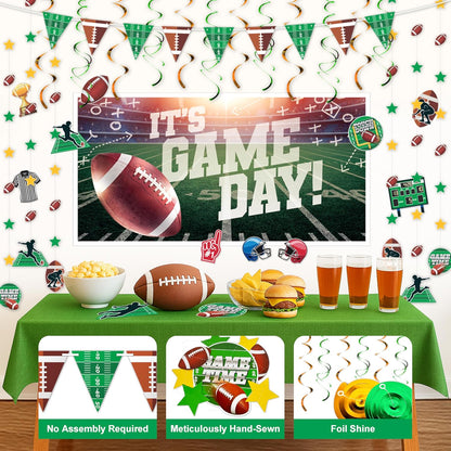 32-Piece Football Party Decoration Kit – Banners, Foil Swirls, Garlands and Cutouts with Helmets, Jerseys and Game Icons for Super Bowl, Tailgate, Sports Birthdays and Team Celebrations