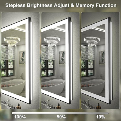 60x40 Framed LED Bathroom Mirror, Large Dimmable Vanity Mirror with Lights, Anti-Fog, Shatterproof, Memory (Backlit and Front Lighted)