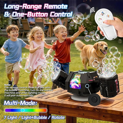 cossy Rechargeable Bubble Machine, 360° Automatic Rotation Bubble Machine for Kids, Bubble Maker with Remote Control, RGB Lights & 20000+ Bubbles Per Minute, Outdoor Toys Games for Kids/Adults (Black)