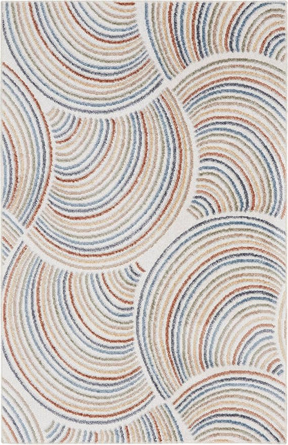 Nourison Home Astra Machine Washable Ivory Multicolor 4' x 6' Area Rug - Easy Clean, Non Shedding, Bed Room, Living Room, Dining Room, Kitchen (4' x 6')