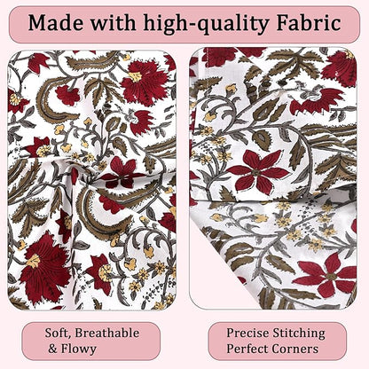 Ridhi Prune Red Hand Block Print 100% Cotton Napkins 18" x 18" (Set of 4) Reuseable Kitchen Napkins Cloth Decor Dinner Party Wedding Cocktail Gift for Spring, Easter
