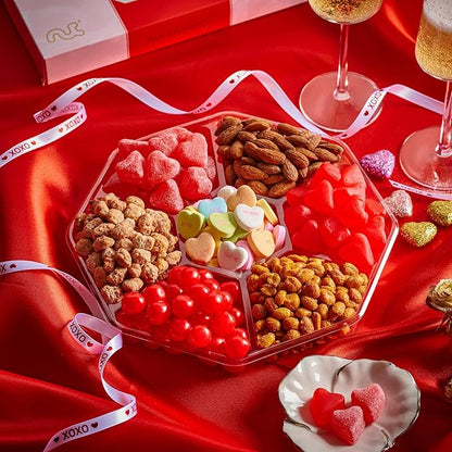 NUT CRAVINGS - Halloween Treats For Adults Mixed Nuts & Heart Candy Gift Basket in Red Gold Box (7 Assortments, 1 LB) Holiday Xmas Christmas Food Arrangement, Healthy Snack Care Package