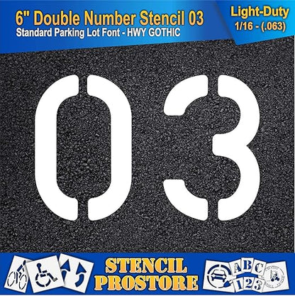 Pavement, Curb, and WheelStop Stencils - 6 inch Double Number Stencil - (03) - 6" x 9" x 1/16" (63 mil) - Light-Duty