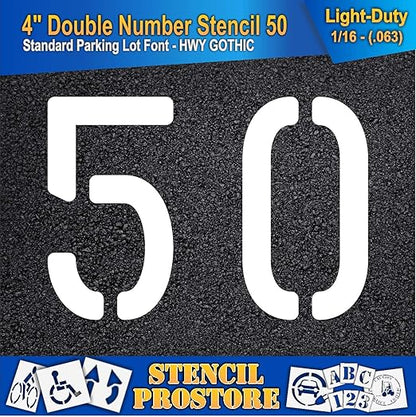 Pavement, Curb, and WheelStop Stencils - 4 inch Double Number Stencil - (50) - 4" x 5.5" x 1/16" (63 mil) - Light-Duty