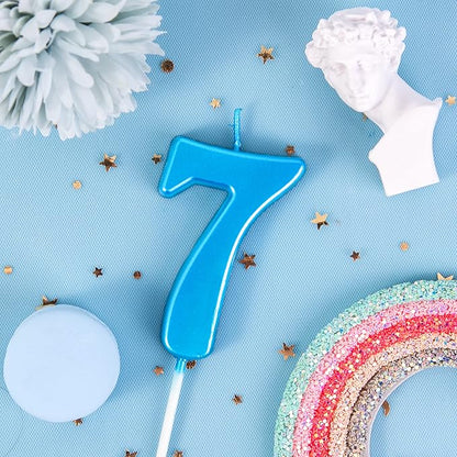 PHD CAKE 2.76 Inch Modern Blue 7 Number Birthday Candles, Blue Number Candles, Cake Number Candles, Party Celebration