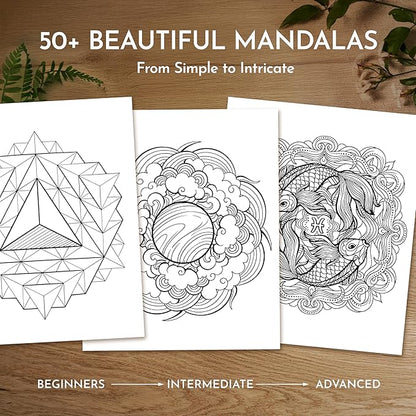 RYVE Mandala Coloring Book for Adults – 50 Unique Designs, Spiral Bound, Stress Relief & Relaxation Mindfulness Art Therapy | No-Bleed Paper | Easy-to-Tear Pages for Framing