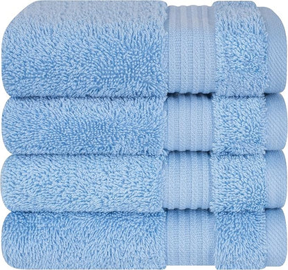 Cotton Paradise 100% Cotton Turkish Towel Set, Soft Absorbent Quick Dry, 4 Piece Washcloth Set, Sky Blue