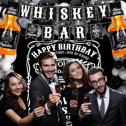 Whiskey Birthday Decorations for Men Aged to Perfection Birthday Party Supplies with Backdrop Tablecloth Whiskey Bar Banner Balloon Garland Poster for Men Adult Beer Party Decor