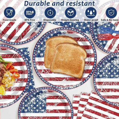 America's 50 Guests Patriotic Party Set: Flag Decorations, Plates & Napkins - 4th July, Memorial Day, Election Day Pack of 200PCS