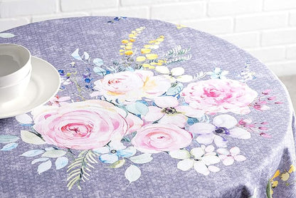 Maison d' Hermine Table Cloth Round Table 100% Cotton 63 Round Inches Tablecloth Reusable Decorative for Dining Room Farmhouse Home Valentines Day Decorations Spring Summer- Sweet Rose Lavender - Lush