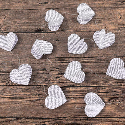 4 Pack Heart Shaped Book Pages & Newspaper Bunting Strand String Banner Wedding and Christmas Garland Decorator (White Heart)