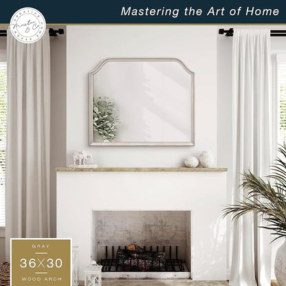 MCS Master & Co. 36x30 Mirror with Gray Woodgrain Solid Wood Frame, Arched Wall Hanging Large Mirror for Bathroom, Bedroom & Livingroom