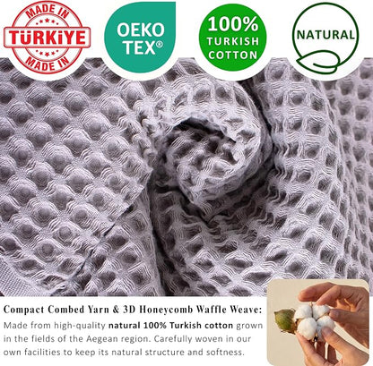 PÜSKÜL 4-Piece Natural 100% Turkish Cotton Luxury Waffle Towels for Bathroom | Premium Honeycomb Weave 2 Hand Towel & 2 Bath Towel Set | Soft Absorbent Quick-Dry Lightweight Towels (Gray)