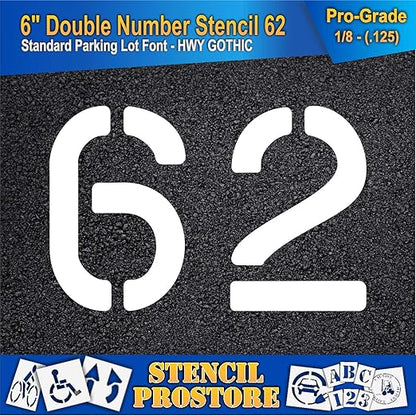 Pavement, Curb, and WheelStop Stencils - 6 inch Double Number Stencil - (62) - 6" x 9" x 1/8" (128 mil) - Pro-Grade