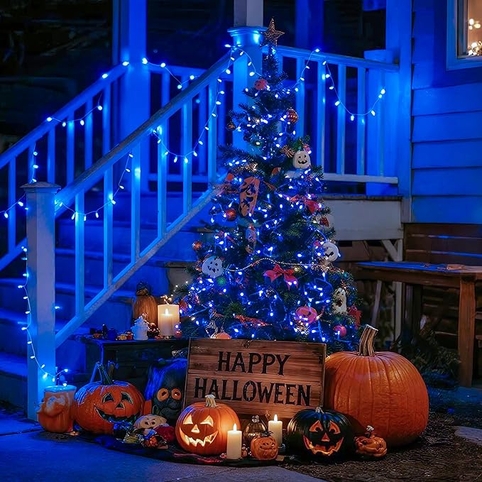 JMEXSUSS Connectable 100 LED Blue Christmas Lights Clear Wire, 8 Modes Blue Christmas Tree Lights Indoor Outdoor Plug in, 33ft Fairy String Lights for Christmas Tree, Xmas, Party, Garden
