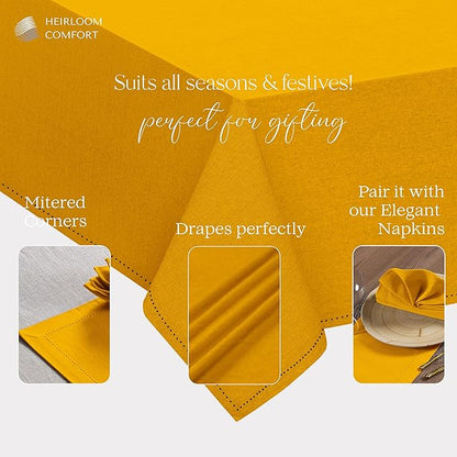 Mustard Yellow Cotton Table Cover, 60x102 Inch, Fits 8-10 Seats, Soft, Durable, Washable, Wrinkle Resistant, Rectangle Table Cloth for Summer Gatherings, Festive Meals, Dining Decor