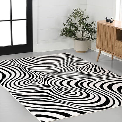JONATHAN Y Maribo High-Low Abstract Striped Black/White 8x10 Area Rug Indoor, Non-Shedding, Stain Resistant for Bedroom, Living Room, Kitchen (SCN103F-8)