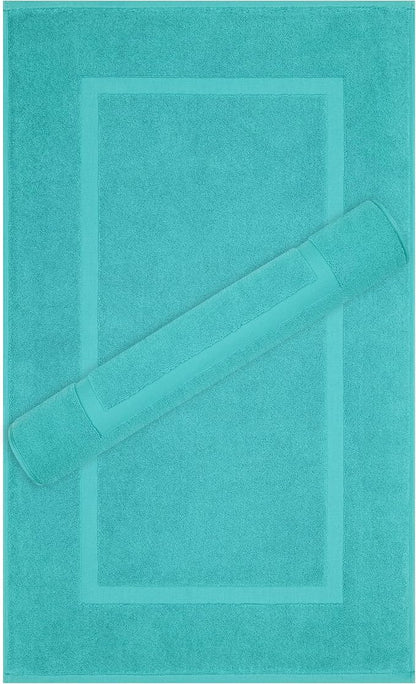 Cotton Paradise 100% Cotton Turkish Bathmat Set, Soft Absorbent Quick Dry, 2 Piece 20x34 Bathmat Floor Set, Turquoise