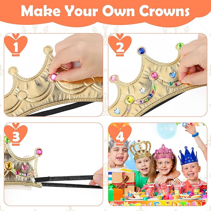 23/24 Packs Foam Princess Crowns and Tiaras, DIY Kit for Birthday Party Favors Hats with Crystal Diamond Sticker