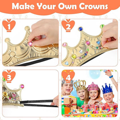 23/24 Packs Foam Princess Crowns and Tiaras, DIY Kit for Birthday Party Favors Hats with Crystal Diamond Sticker
