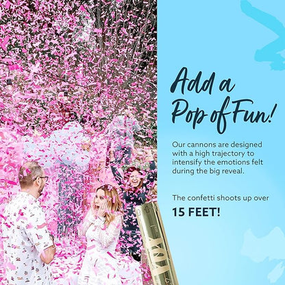 Revealations Gender Reveal Confetti Cannon - Set of 4 (2 Pink, 2 Blue) Gender Reveal Party Supplies Air Compressed Confetti Poppers - Biodegradable Tissue for Party Celebrations