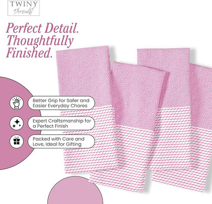 TWINY threads Kitchen Towel Diamond Weave, 4 Pack, Premium Large 100% Cotton Kitchen Linen Set, Absorbent Quick Drying Dish Rags for Drying Dishes, Multi Purpose Washable Towel, 18"x26", Rose Pink